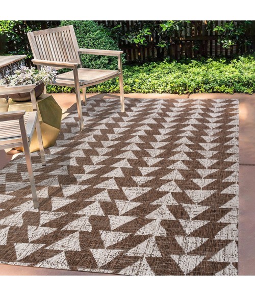 SANTA MONICA Area Rug Andratx Modern Tribal Geometric Brown/Beige 3 ft. x 5 ft. Indoor/Outdoor Area Rug