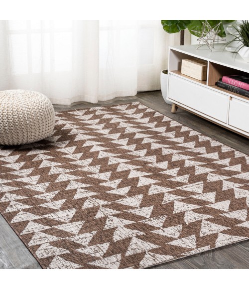 SANTA MONICA Area Rug Andratx Modern Tribal Geometric Brown/Beige 3 ft. x 5 ft. Indoor/Outdoor Area Rug