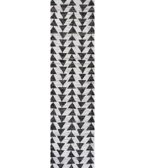 Andratx Modern Tribal Geometric Ivory/Black 2 ft. x 8 ft. Indoor/Outdoor Runner Rug