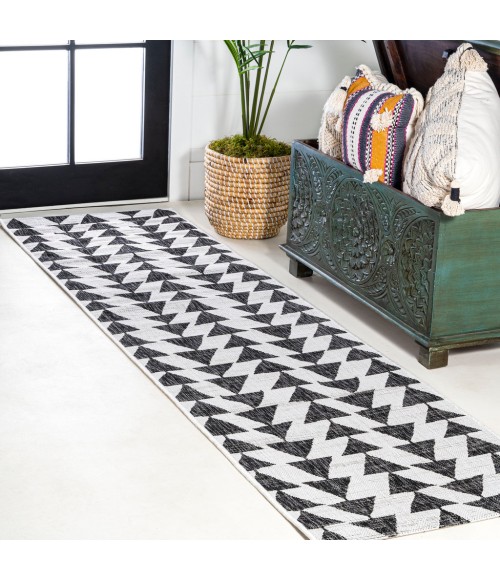 Andratx Modern Tribal Geometric Ivory/Black 2 ft. x 8 ft. Indoor/Outdoor Runner Rug