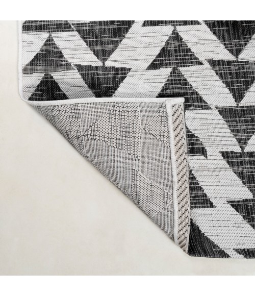 Andratx Modern Tribal Geometric Ivory/Black 2 ft. x 8 ft. Indoor/Outdoor Runner Rug