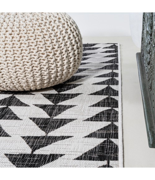 Andratx Modern Tribal Geometric Ivory/Black 2 ft. x 8 ft. Indoor/Outdoor Runner Rug