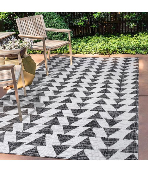 Andratx Modern Tribal Geometric Ivory/Black 3 ft. x 5 ft. Indoor/Outdoor Area Rug
