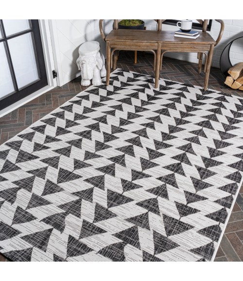 Andratx Modern Tribal Geometric Ivory/Black 3 ft. x 5 ft. Indoor/Outdoor Area Rug