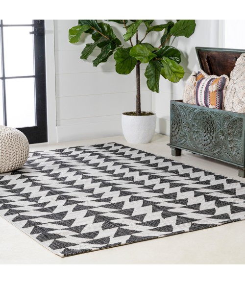 Andratx Modern Tribal Geometric Ivory/Black 3 ft. x 5 ft. Indoor/Outdoor Area Rug