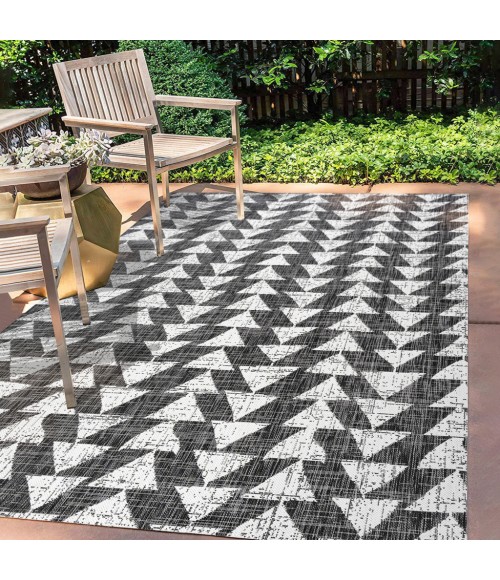 SANTA MONICA Area Rug Andratx Modern Tribal Geometric Black/Ivory 8 ft. x 10 ft. Indoor/Outdoor Area Rug