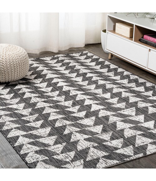 SANTA MONICA Area Rug Andratx Modern Tribal Geometric Black/Ivory 8 ft. x 10 ft. Indoor/Outdoor Area Rug