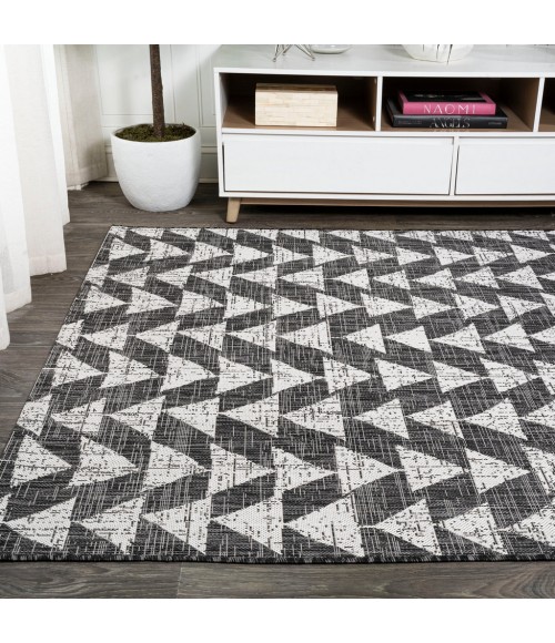 SANTA MONICA Area Rug Andratx Modern Tribal Geometric Black/Ivory 8 ft. x 10 ft. Indoor/Outdoor Area Rug