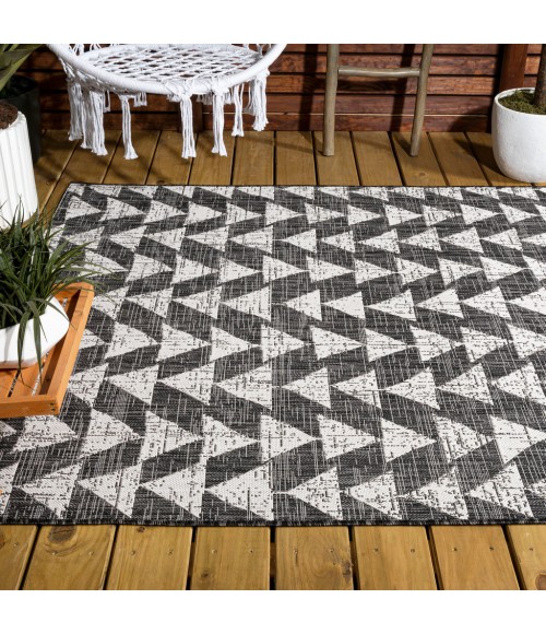SANTA MONICA Area Rug Andratx Modern Tribal Geometric Black/Ivory 8 ft. x 10 ft. Indoor/Outdoor Area Rug