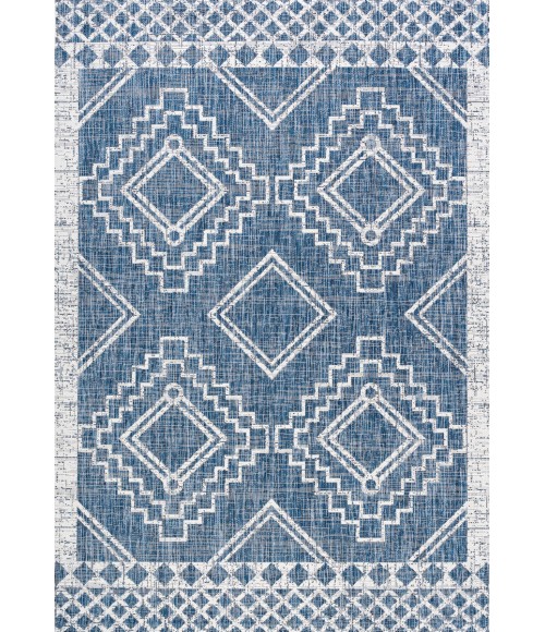 Marokko Diamond Tribal Medallion Blue/Ivory 4 ft. x 6 ft. Indoor/Outdoor Area Rug
