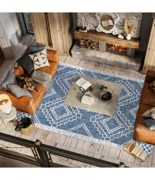 Marokko Diamond Tribal Medallion Blue/Ivory 4 ft. x 6 ft. Indoor/Outdoor Area Rug