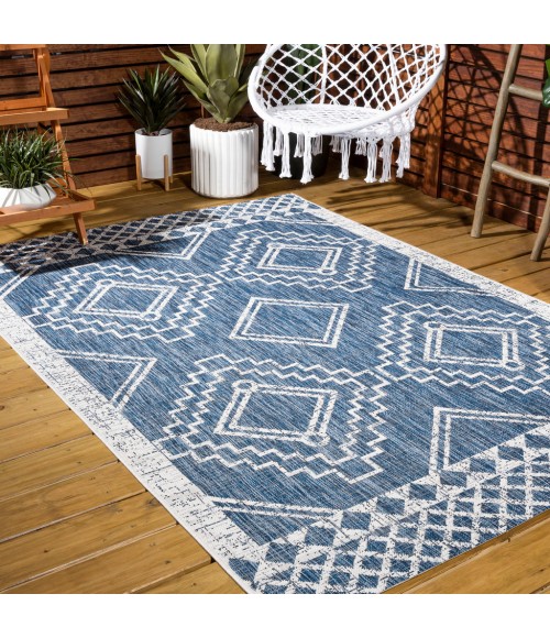 Marokko Diamond Tribal Medallion Blue/Ivory 4 ft. x 6 ft. Indoor/Outdoor Area Rug