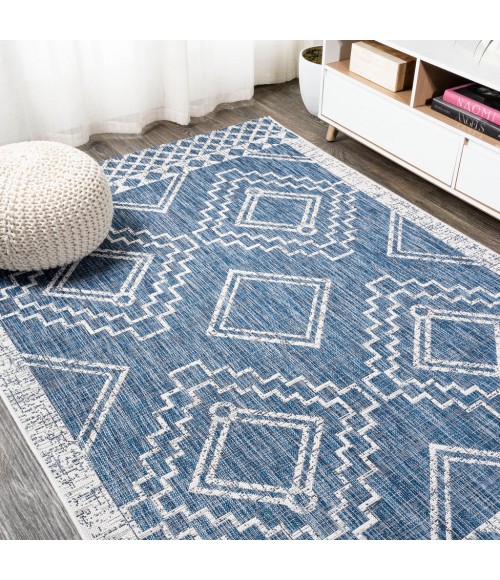 Marokko Diamond Tribal Medallion Blue/Ivory 4 ft. x 6 ft. Indoor/Outdoor Area Rug