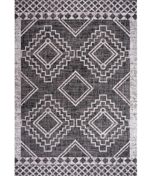 SANTA MONICA Area Rug Marokko Diamond Tribal Medallion Black/Ivory 4 ft. x 6 ft. Indoor/Outdoor Area Rug