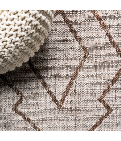 SANTA MONICA Area Rug Carwa Tribal Diamond Trellis Beige/Brown 2 ft. x 10 ft. Indoor/Outdoor Runner Rug