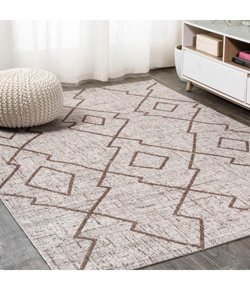 SANTA MONICA Area Rug Carwa Tribal Diamond Trellis Beige/Brown 4 ft. x 6 ft. Indoor/Outdoor Area Rug