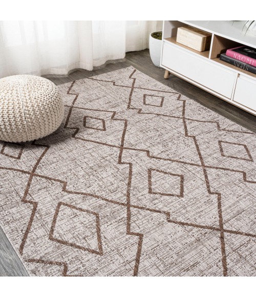 SANTA MONICA Area Rug Carwa Tribal Diamond Trellis Beige/Brown 4 ft. x 6 ft. Indoor/Outdoor Area Rug