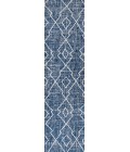 SANTA MONICA Area Rug Carwa Tribal Diamond Trellis Blue/Ivory 2 ft. x 8 ft. Indoor/Outdoor Runner Rug