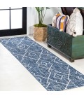 SANTA MONICA Area Rug Carwa Tribal Diamond Trellis Blue/Ivory 2 ft. x 8 ft. Indoor/Outdoor Runner Rug