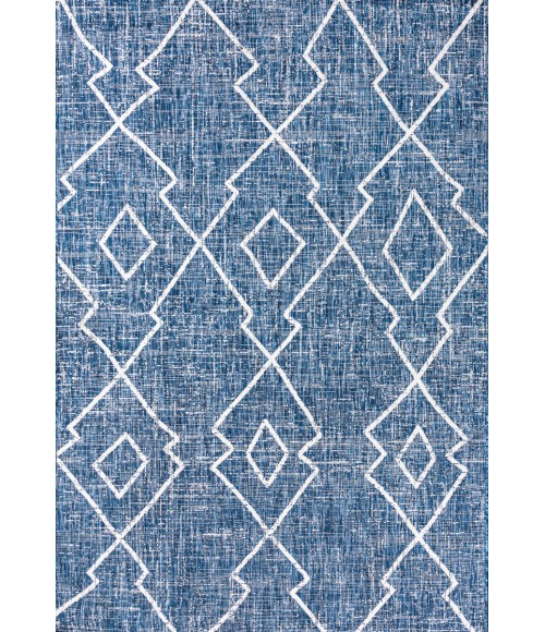 SANTA MONICA Area Rug Carwa Tribal Diamond Trellis Blue/Ivory 8 ft. x 10 ft. Indoor/Outdoor Area Rug