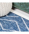 SANTA MONICA Area Rug Carwa Tribal Diamond Trellis Blue/Ivory 2 ft. x 8 ft. Indoor/Outdoor Runner Rug
