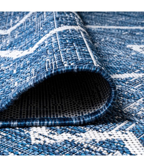 SANTA MONICA Area Rug Carwa Tribal Diamond Trellis Blue/Ivory 2 ft. x 8 ft. Indoor/Outdoor Runner Rug