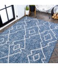 SANTA MONICA Area Rug Carwa Tribal Diamond Trellis Blue/Ivory 8 ft. x 10 ft. Indoor/Outdoor Area Rug
