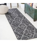 SANTA MONICA Area Rug Carwa Tribal Diamond Trellis Black/Ivory 2 ft. x 10 ft. Indoor/Outdoor Runner Rug