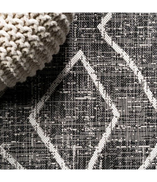SANTA MONICA Area Rug Carwa Tribal Diamond Trellis Black/Ivory 2 ft. x 10 ft. Indoor/Outdoor Runner Rug