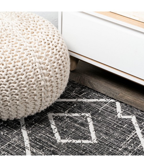 SANTA MONICA Area Rug Carwa Tribal Diamond Trellis Black/Ivory 2 ft. x 10 ft. Indoor/Outdoor Runner Rug
