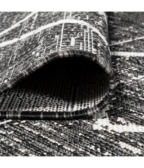 SANTA MONICA Area Rug Carwa Tribal Diamond Trellis Black/Ivory 2 ft. x 10 ft. Indoor/Outdoor Runner Rug