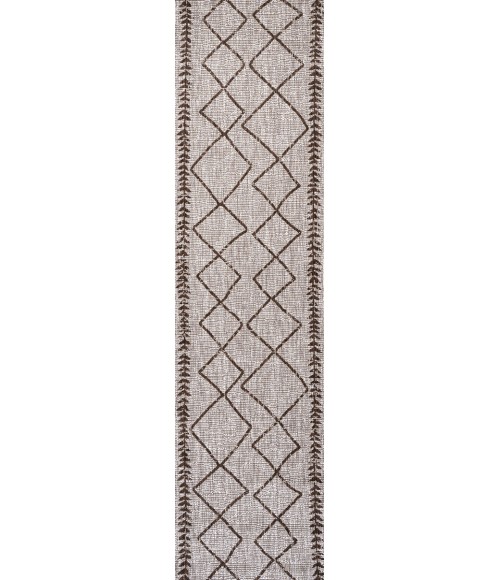 SANTA MONICA Area Rug Derya Tribal Diamond Trellis Beige/Brown 2 ft. x 10 ft. Indoor/Outdoor Runner Rug