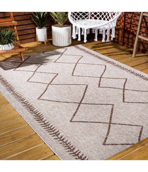 Derya Tribal Diamond Trellis Beige/Brown 8 ft. x 10 ft. Indoor/Outdoor Area Rug