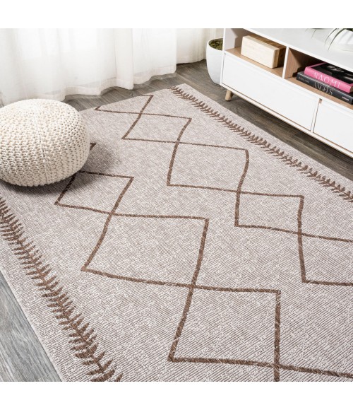 Derya Tribal Diamond Trellis Beige/Brown 8 ft. x 10 ft. Indoor/Outdoor Area Rug