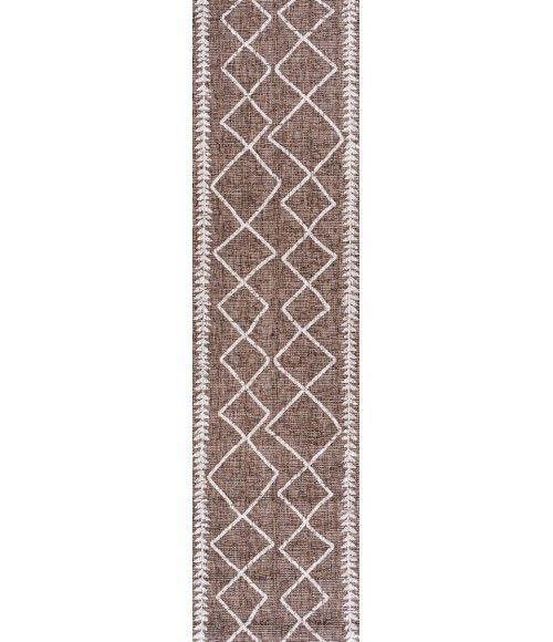 SANTA MONICA Area Rug Derya Tribal Diamond Trellis Brown/Beige 2 ft. x 8 ft. Indoor/Outdoor Runner Rug