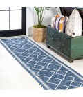 SANTA MONICA Area Rug Derya Tribal Diamond Trellis Blue/Ivory 2 ft. x 10 ft. Indoor/Outdoor Runner Rug
