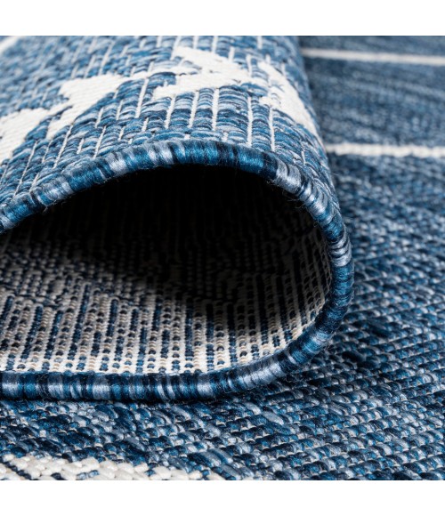 SANTA MONICA Area Rug Derya Tribal Diamond Trellis Blue/Ivory 2 ft. x 10 ft. Indoor/Outdoor Runner Rug