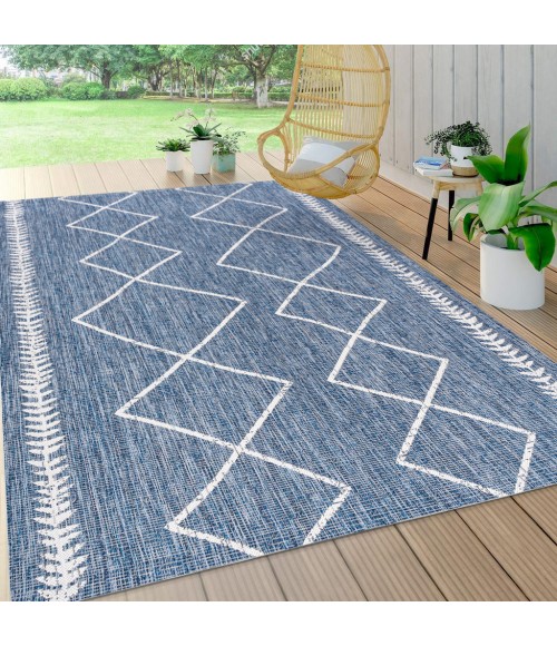 SANTA MONICA Area Rug Derya Tribal Diamond Trellis Blue/Ivory 5 ft. x 8 ft. Indoor/Outdoor Area Rug