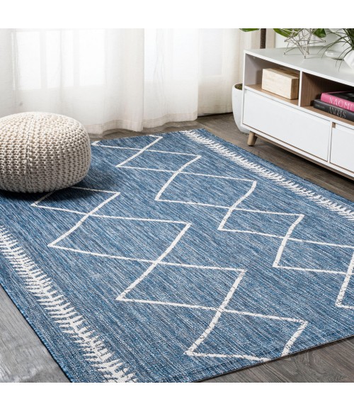 SANTA MONICA Area Rug Derya Tribal Diamond Trellis Blue/Ivory 5 ft. x 8 ft. Indoor/Outdoor Area Rug