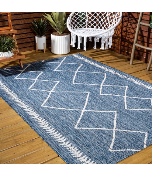 SANTA MONICA Area Rug Derya Tribal Diamond Trellis Blue/Ivory 5 ft. x 8 ft. Indoor/Outdoor Area Rug