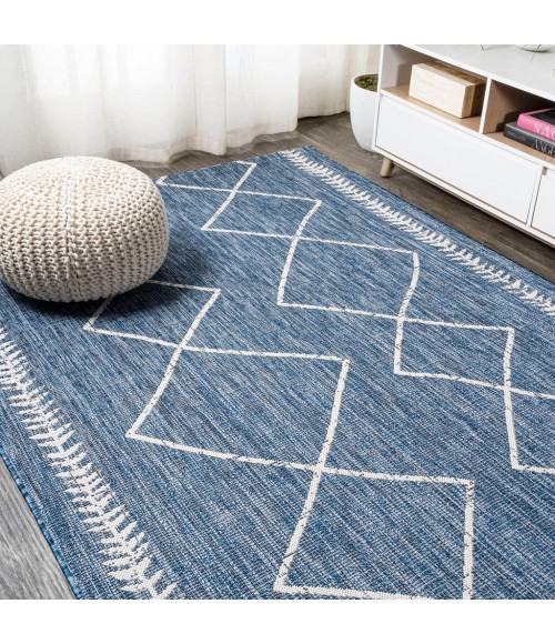 SANTA MONICA Area Rug Derya Tribal Diamond Trellis Blue/Ivory 5 ft. x 8 ft. Indoor/Outdoor Area Rug
