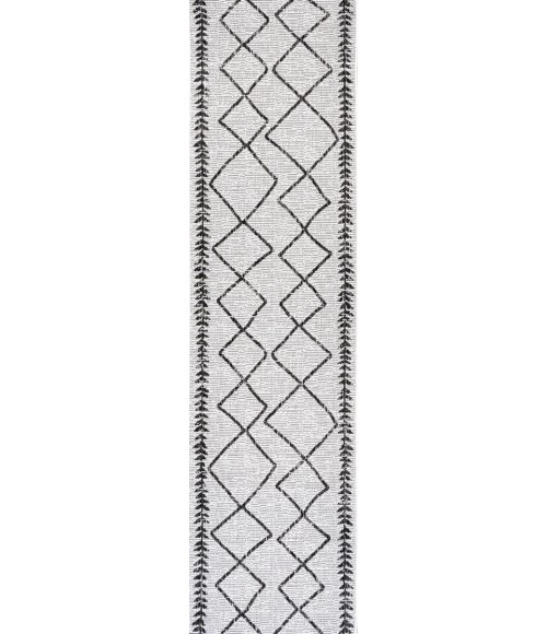 SANTA MONICA Area Rug Derya Tribal Diamond Trellis Ivory/Black 2 ft. x 8 ft. Indoor/Outdoor Runner Rug