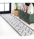 SANTA MONICA Area Rug Derya Tribal Diamond Trellis Ivory/Black 2 ft. x 8 ft. Indoor/Outdoor Runner Rug