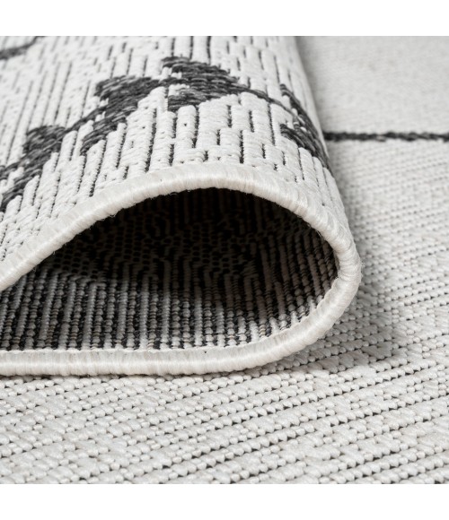 SANTA MONICA Area Rug Derya Tribal Diamond Trellis Ivory/Black 2 ft. x 8 ft. Indoor/Outdoor Runner Rug