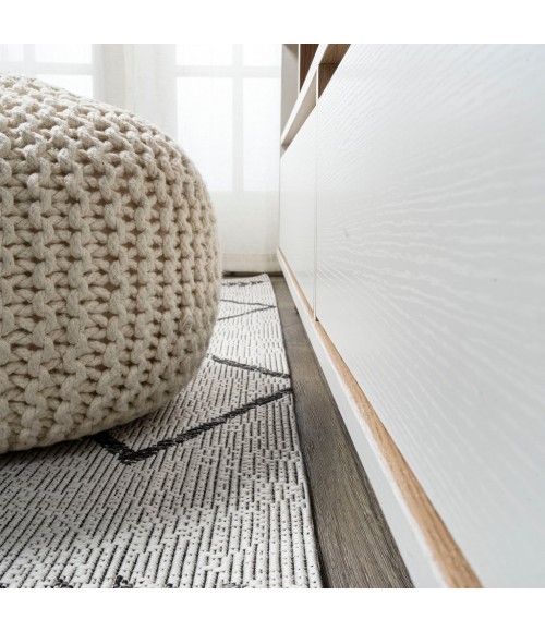 SANTA MONICA Area Rug Derya Tribal Diamond Trellis Ivory/Black 2 ft. x 8 ft. Indoor/Outdoor Runner Rug
