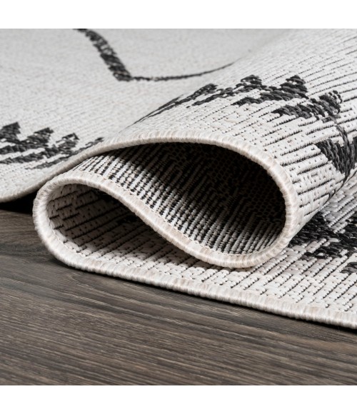 SANTA MONICA Area Rug Derya Tribal Diamond Trellis Ivory/Black 2 ft. x 8 ft. Indoor/Outdoor Runner Rug