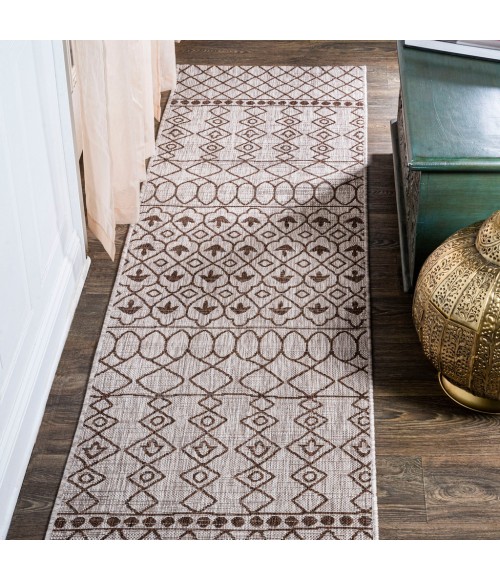 Kafel Tribal Bohemian Beige/Brown 2 ft. x 8 ft. Indoor/Outdoor Runner Rug