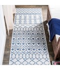 Kafel Tribal Bohemian Ivory/Blue 2 ft. x 8 ft. Indoor/Outdoor Runner Rug