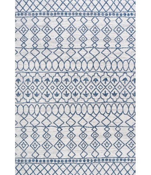 Kafel Tribal Bohemian Ivory/Blue 3 ft. x 5 ft. Indoor/Outdoor Area Rug