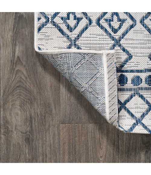 Kafel Tribal Bohemian Ivory/Blue 2 ft. x 8 ft. Indoor/Outdoor Runner Rug